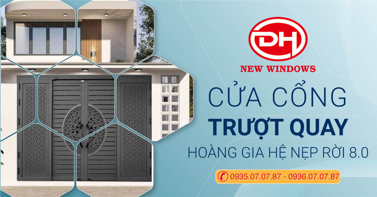 cửa cổng trượt quay Hoàng Gia hệ nẹp rời 8.0