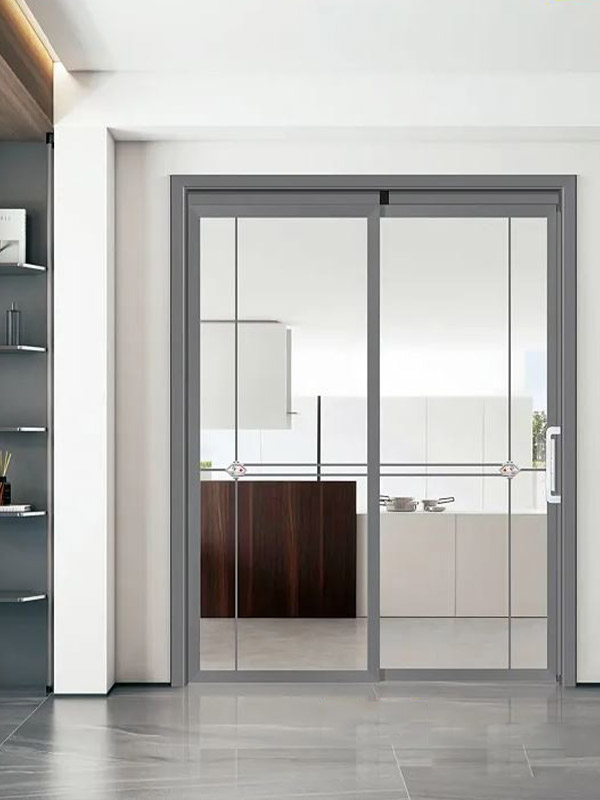 cửa nhôm trượt quay 2 cánh màu xám ghi 3