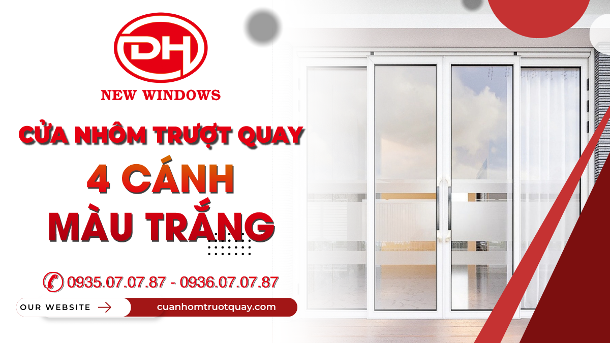 cửa nhôm trượt quay 4 cánh màu trắng