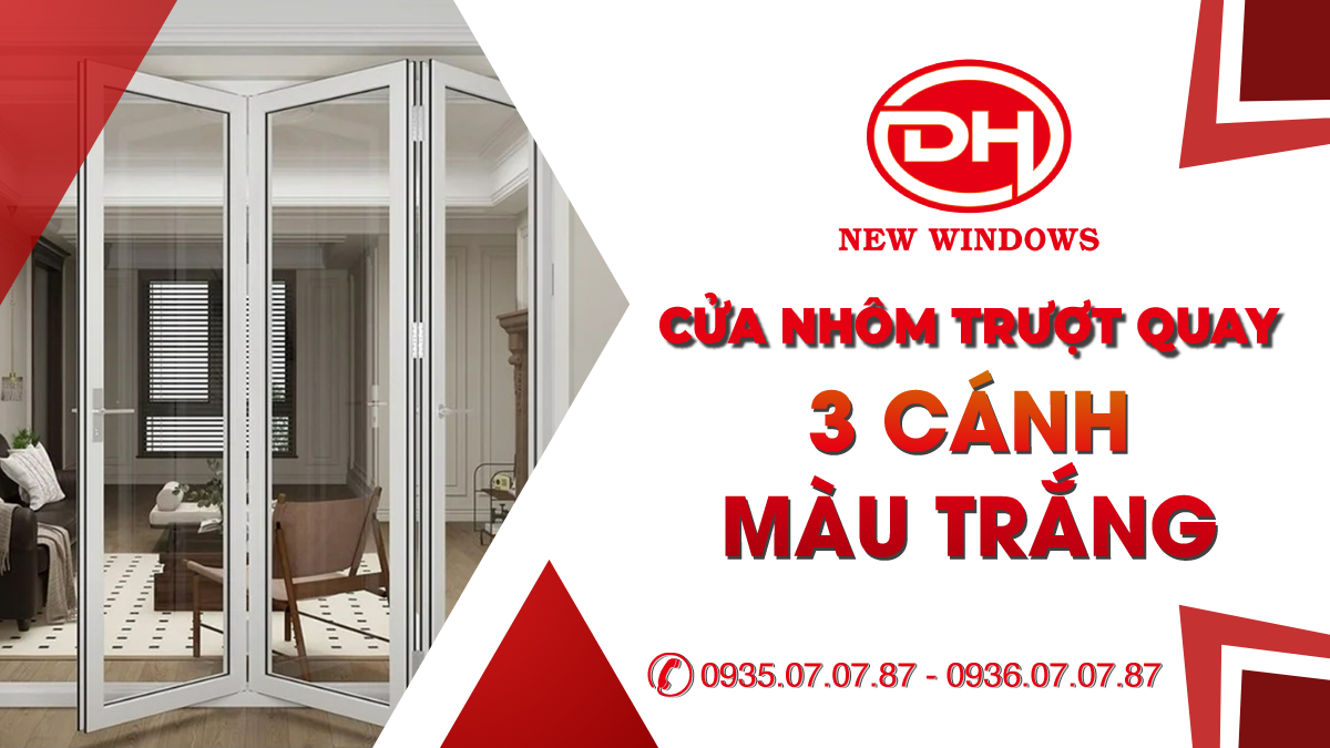 cửa nhôm trượt quay 3 cánh màu trắng
