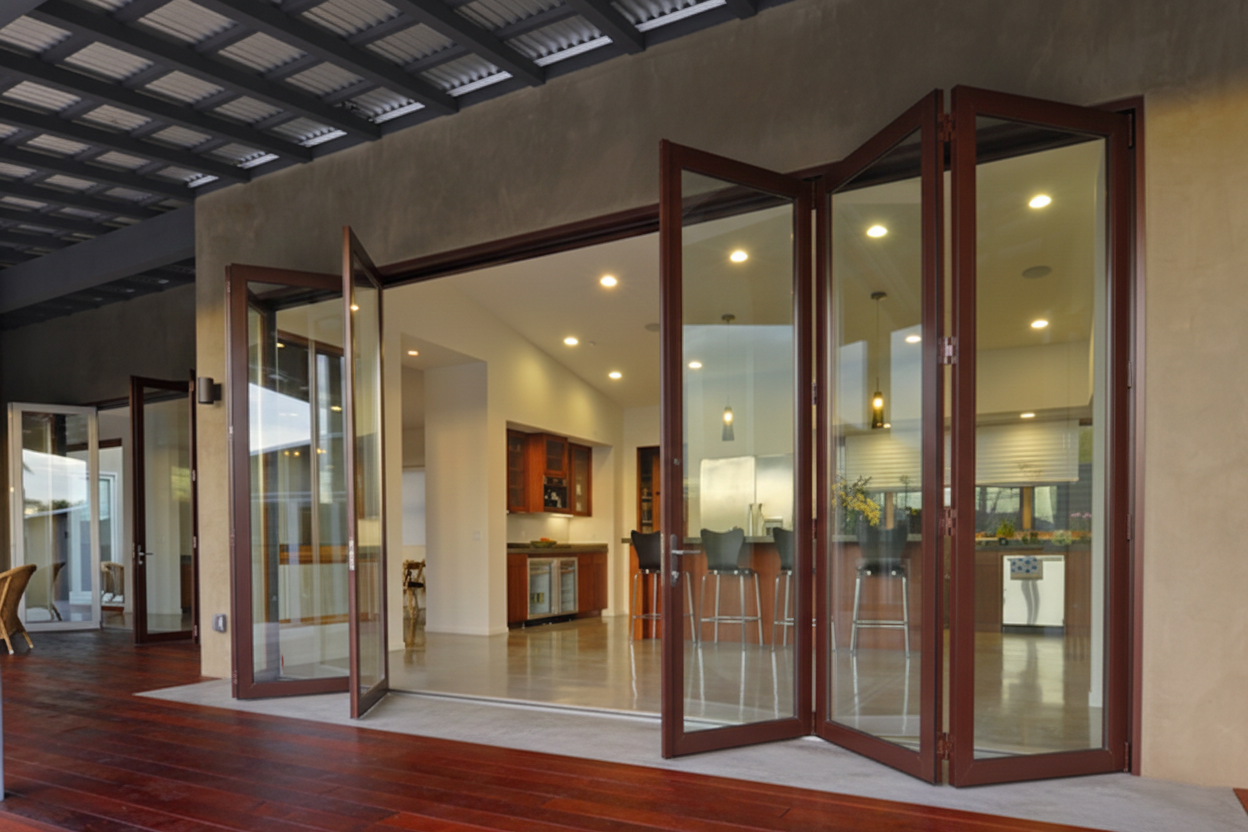 cửa nhôm trượt quay 6 cánh màu nâu cà phê 3